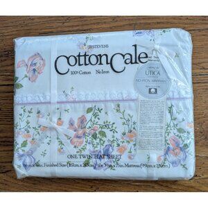 Vtg JP Stevens Cotton Cale Twin Flat Sheet Baby Iris White Purple Floral NOS